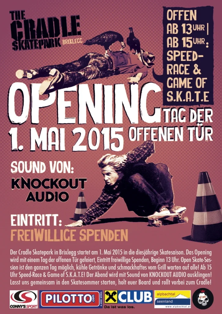 Plakat zum Cradle Skatepark Opening Event