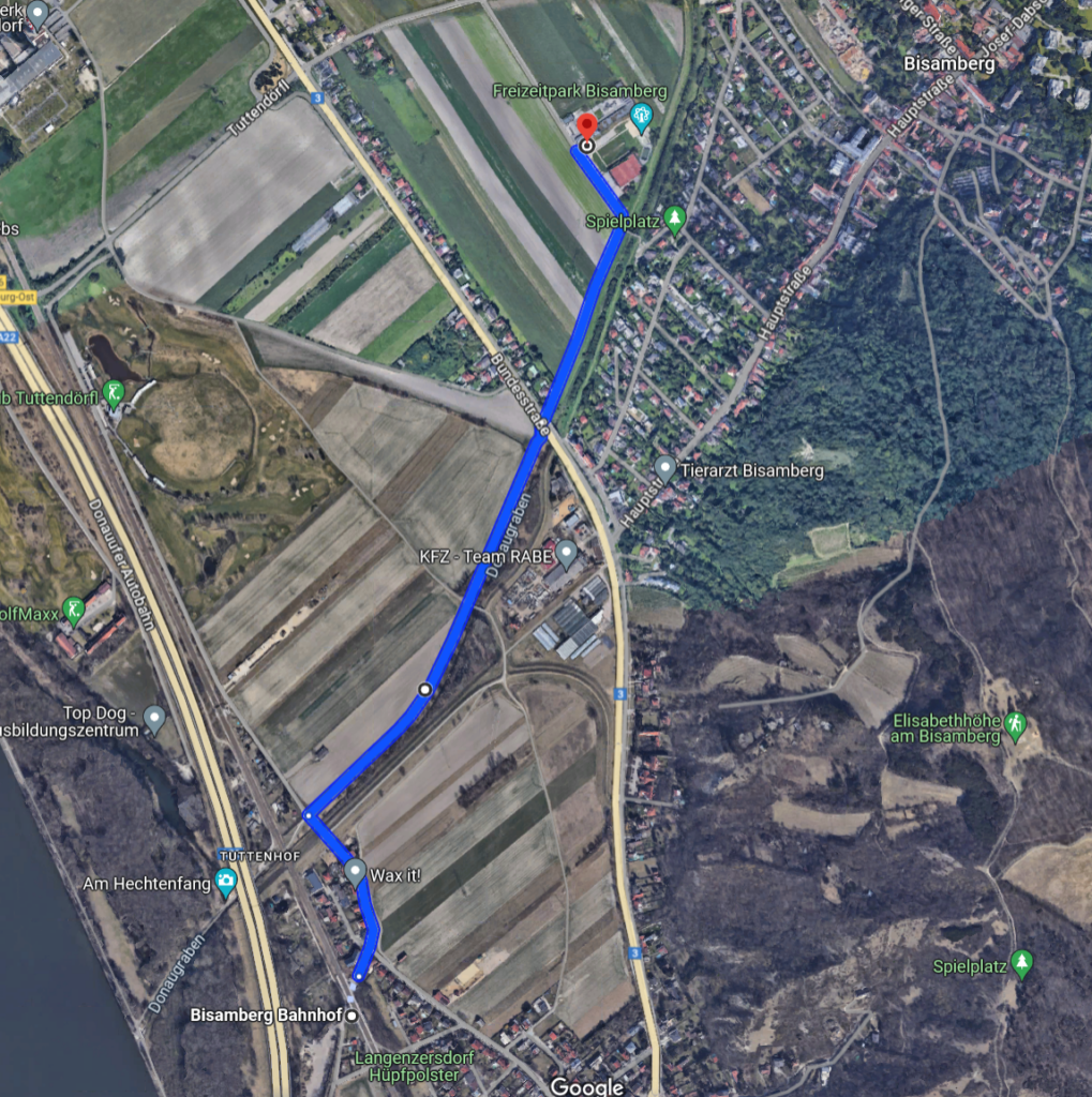 Route zum Skatepark von Bisamberg