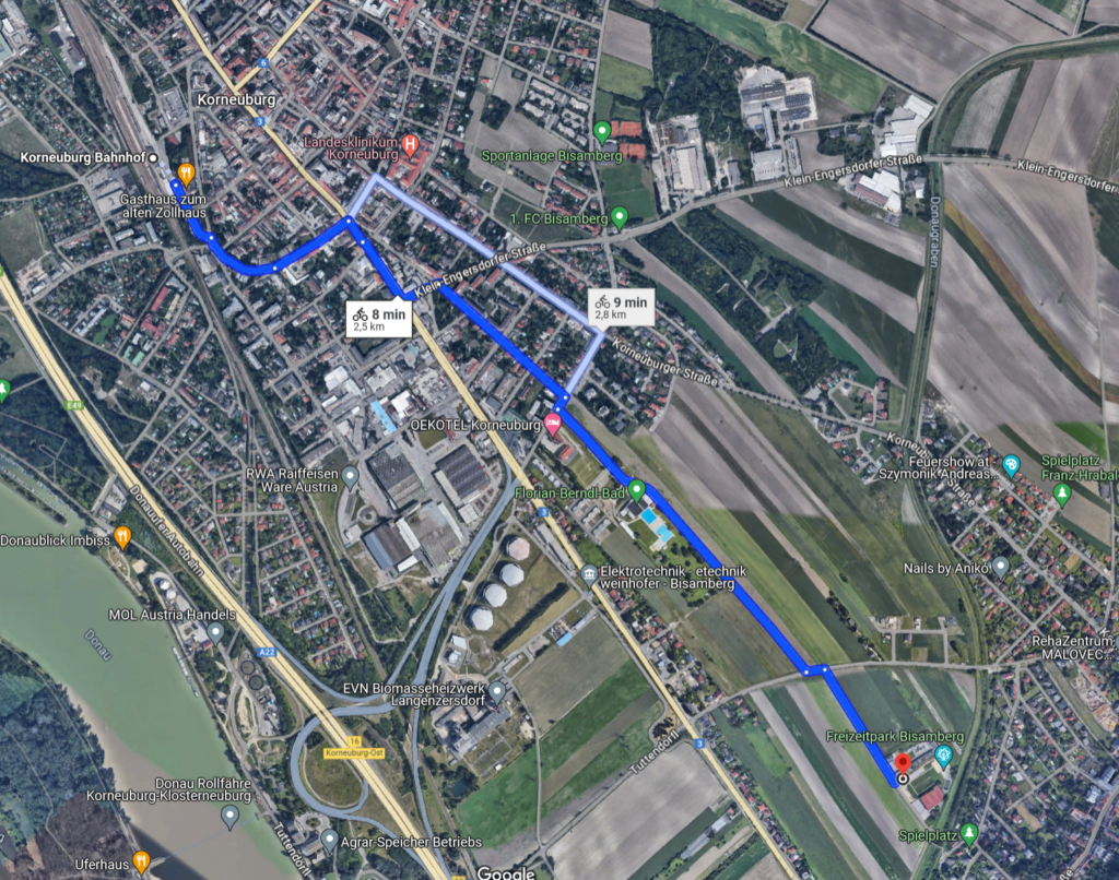 Route zum Skatepark von Korneuburg