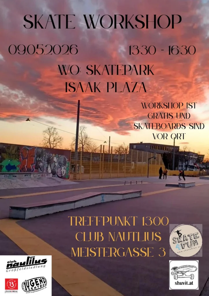 Flyer zum Skate Workshop im Skatepark Isaak Plaza